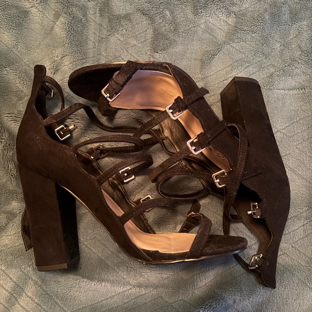 Black Strappy Block Heel Sandals - Women